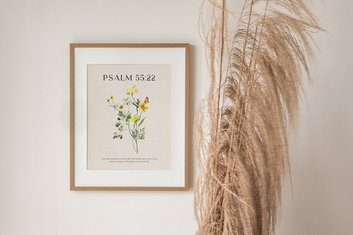 Psalm 55 22 Give Your Burdens to the Lord Yellow Wildflower Poster - Image 2