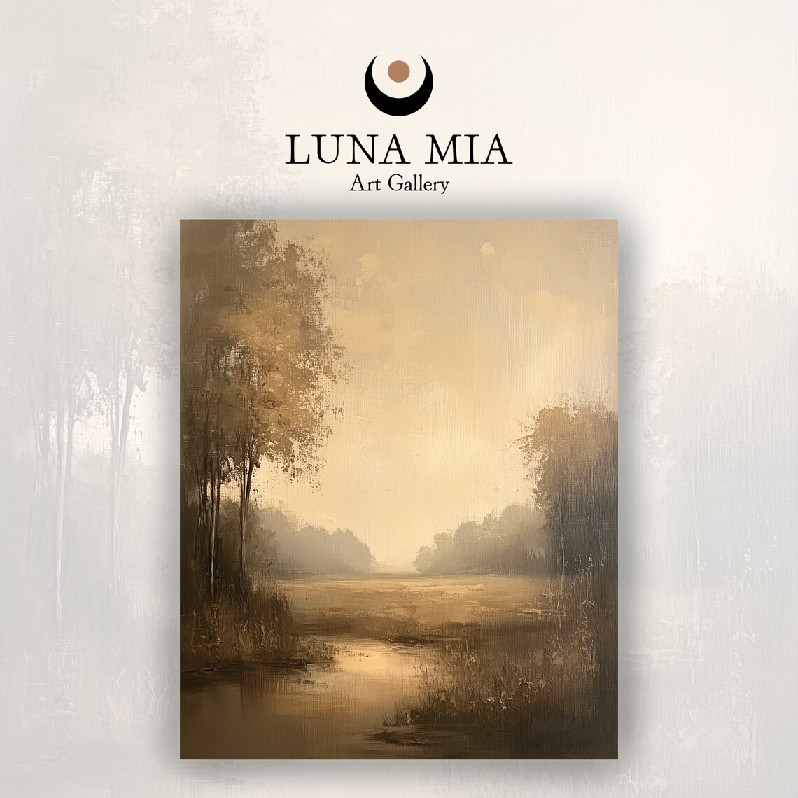 Golden Misty River Marsh Landscape Warm Neutral Oil Painting Poster - Image 2