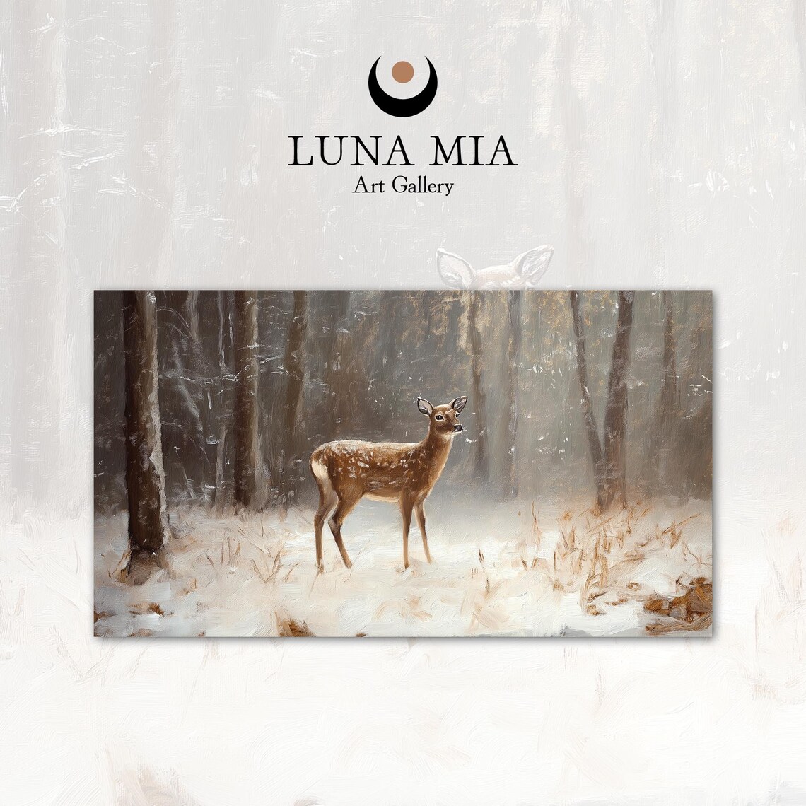 Majestic Deer in Snowy Forest Vintage Winter Wildlife Art Poster - Image 2