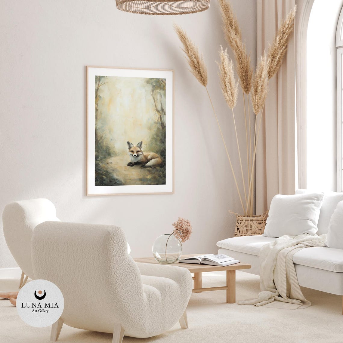 Red Fox Resting In A Misty Forest Soft Sage And Cream Woodland Poster - Image 3