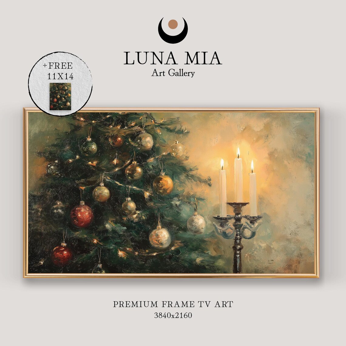 Vintage Christmas Tree with Glowing Candles Festive Oil Art Poster