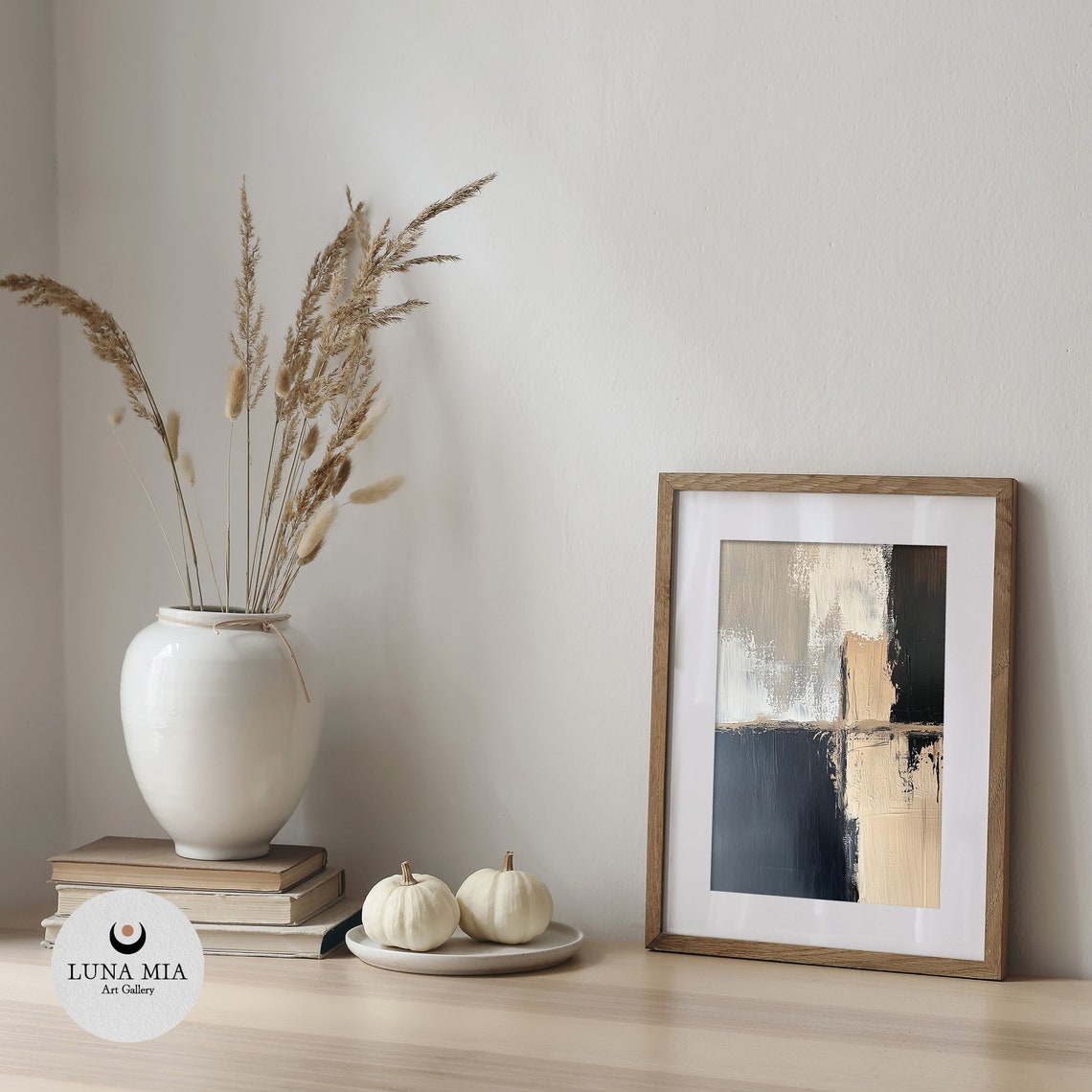 Bold Black and Beige Geometric Abstract Block Painting Poster - Image 5