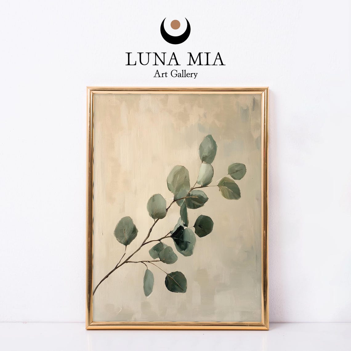 Minimalist Eucalyptus Branch With Sage Leaves On Warm Beige Poster