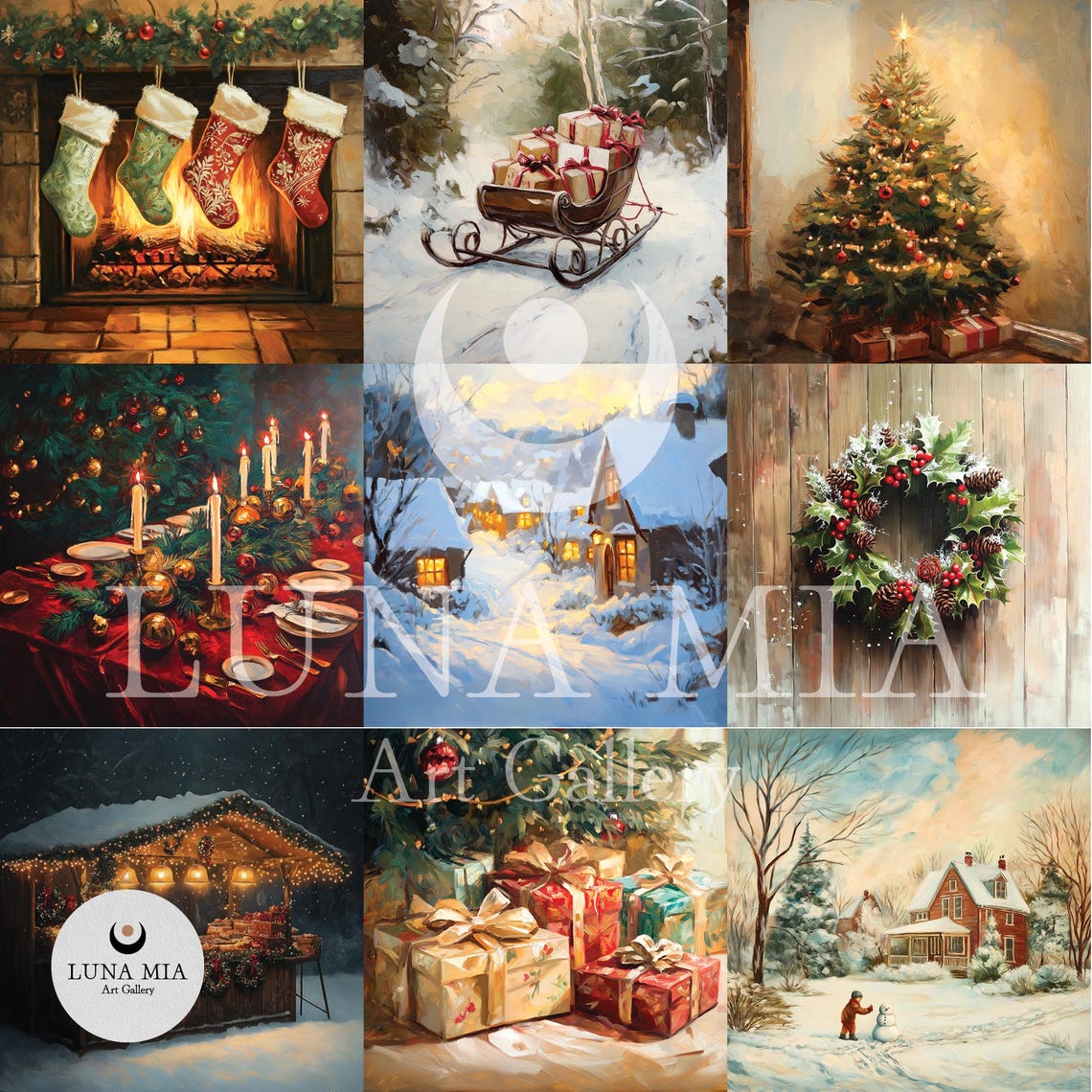 Snowy Village Street at Dusk with Glowing Windows Cozy Winter Poster - Image 2