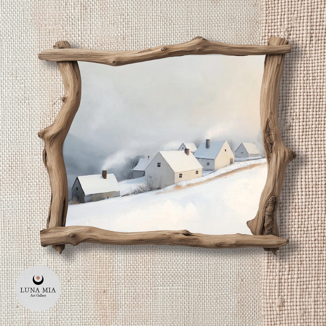 White Village Cottages in Deep Snow Minimalist Winter Art Poster - Image 2