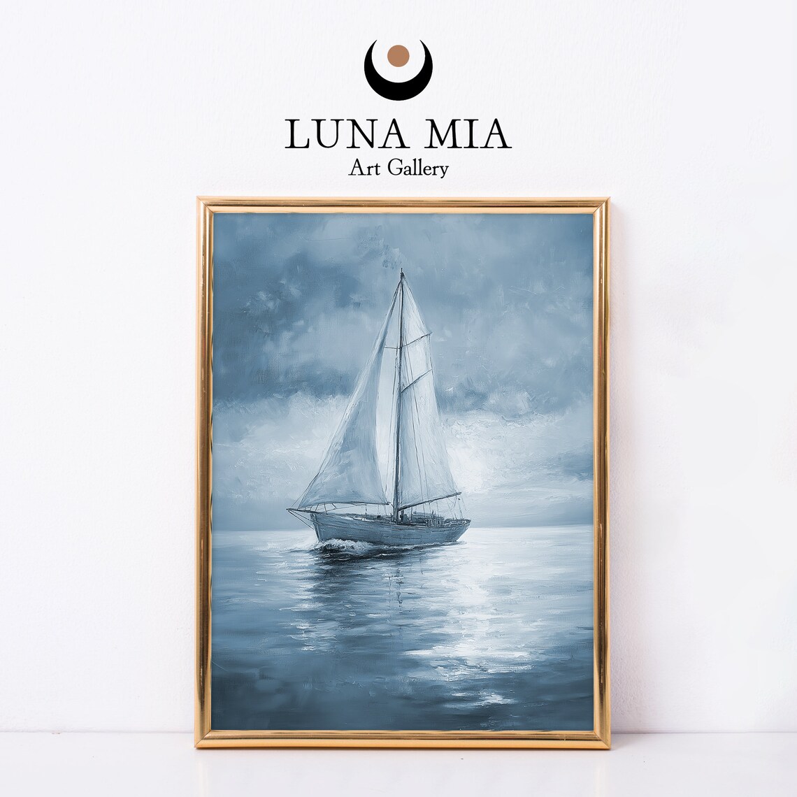Tranquil Sailboat In Blue Ocean, Vintage Poster