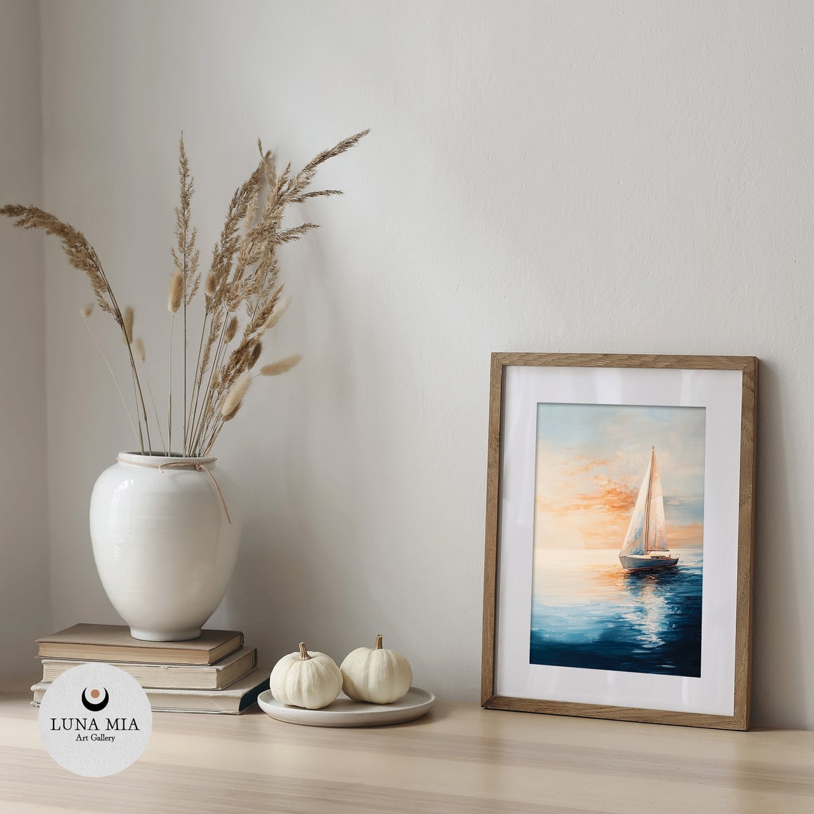 Sailboat Sunset Blue Sea Peach Sky Impressionist Oil Art Poster - Image 5