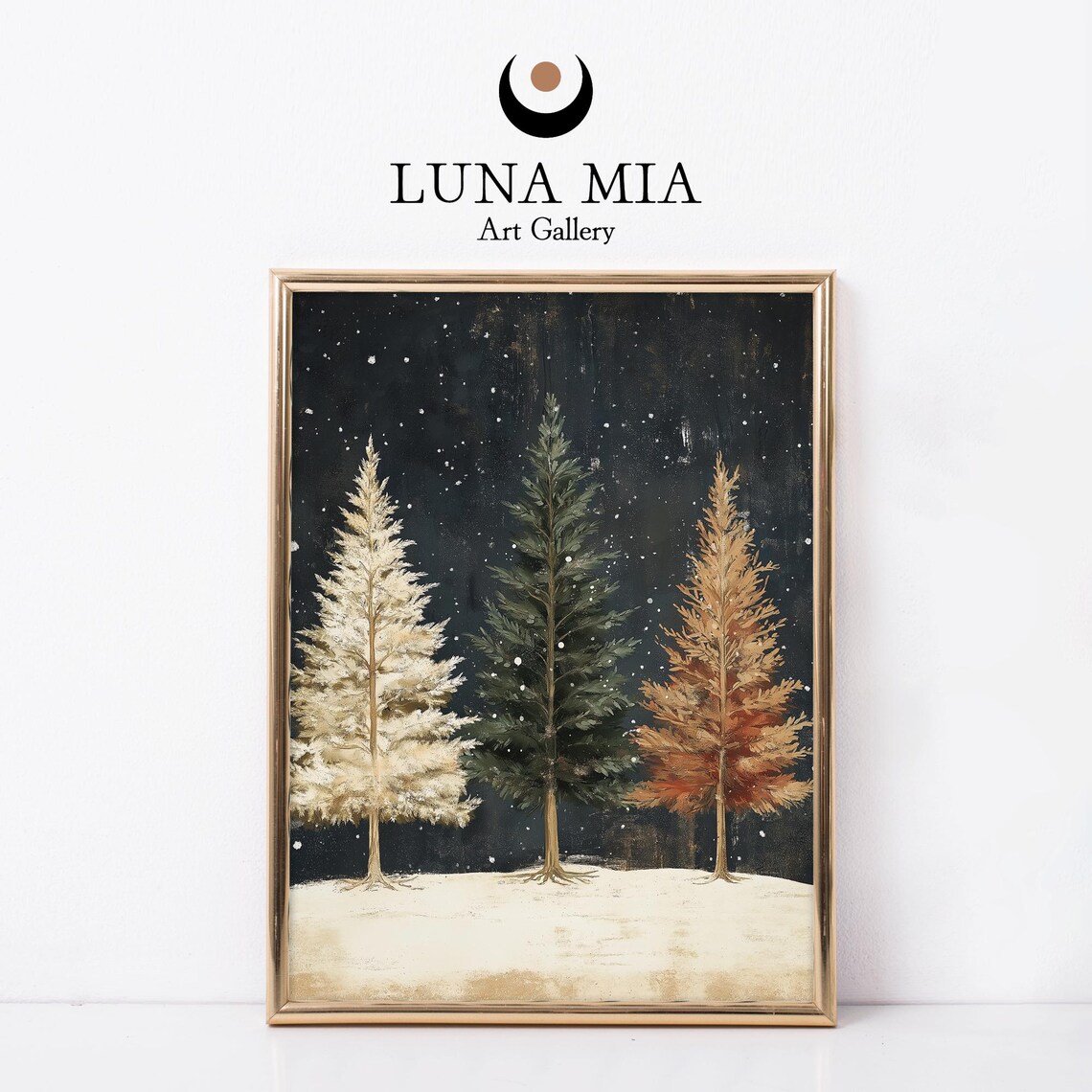 Rustic Winter Forest Scene, Vintage Style