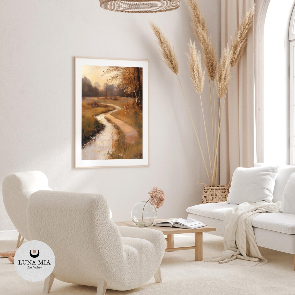 Winding Autumn Stream Through Meadow At Golden Sunset Oil Painting Poster - Image 3