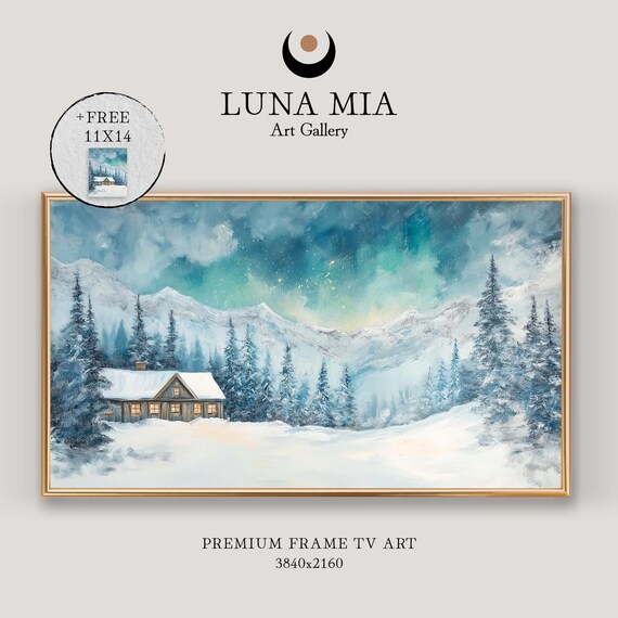 Log Cabin In A Snowy Mountain Valley Under A Starry Winter Sky Poster