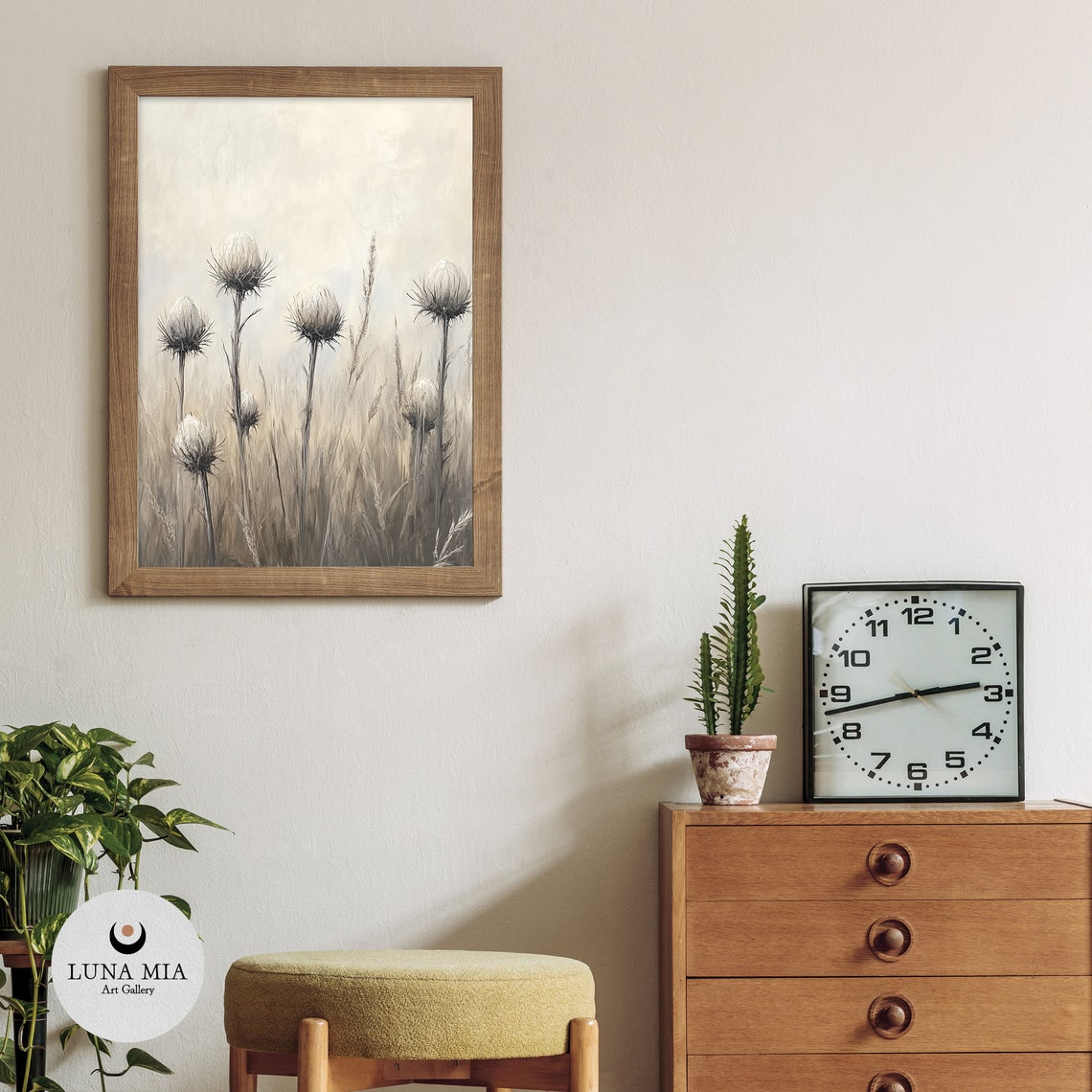 Dried Thistle Stems Beige Meadow Neutral Minimalist Art Poster - Image 3