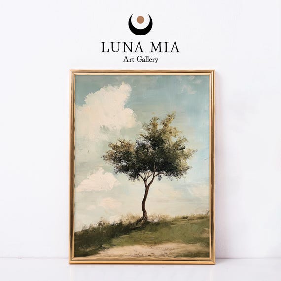 Minimalist Ancient Tree Oil Painting Wall Art Print Instant
