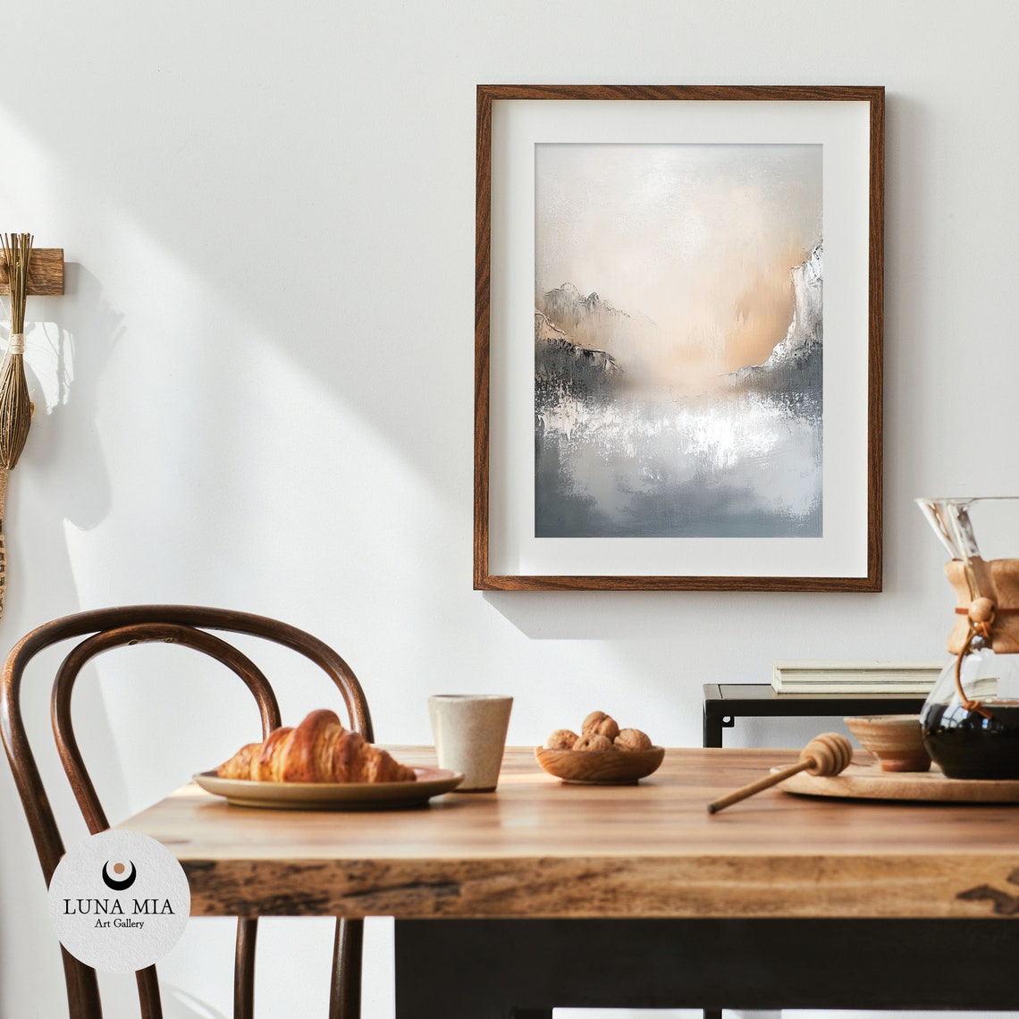 Abstract Neutral Gray Beige Misty Coastal Seascape Art Poster - Image 4