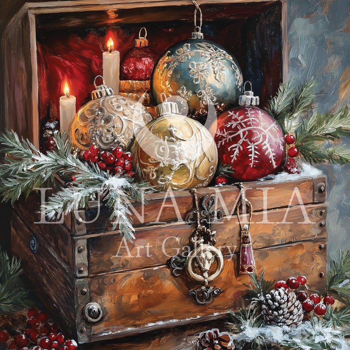 Vintage Christmas Ornament Treasure Chest Oil Painting Poster - Image 5