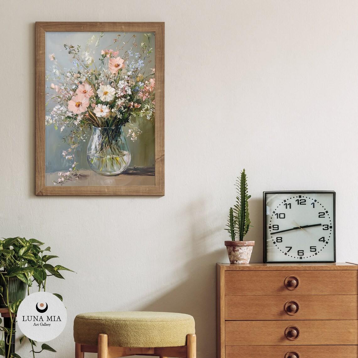 Wildflower Bouquet Glass Vase Pink Cosmos Oil Painting Art Poster - Image 3