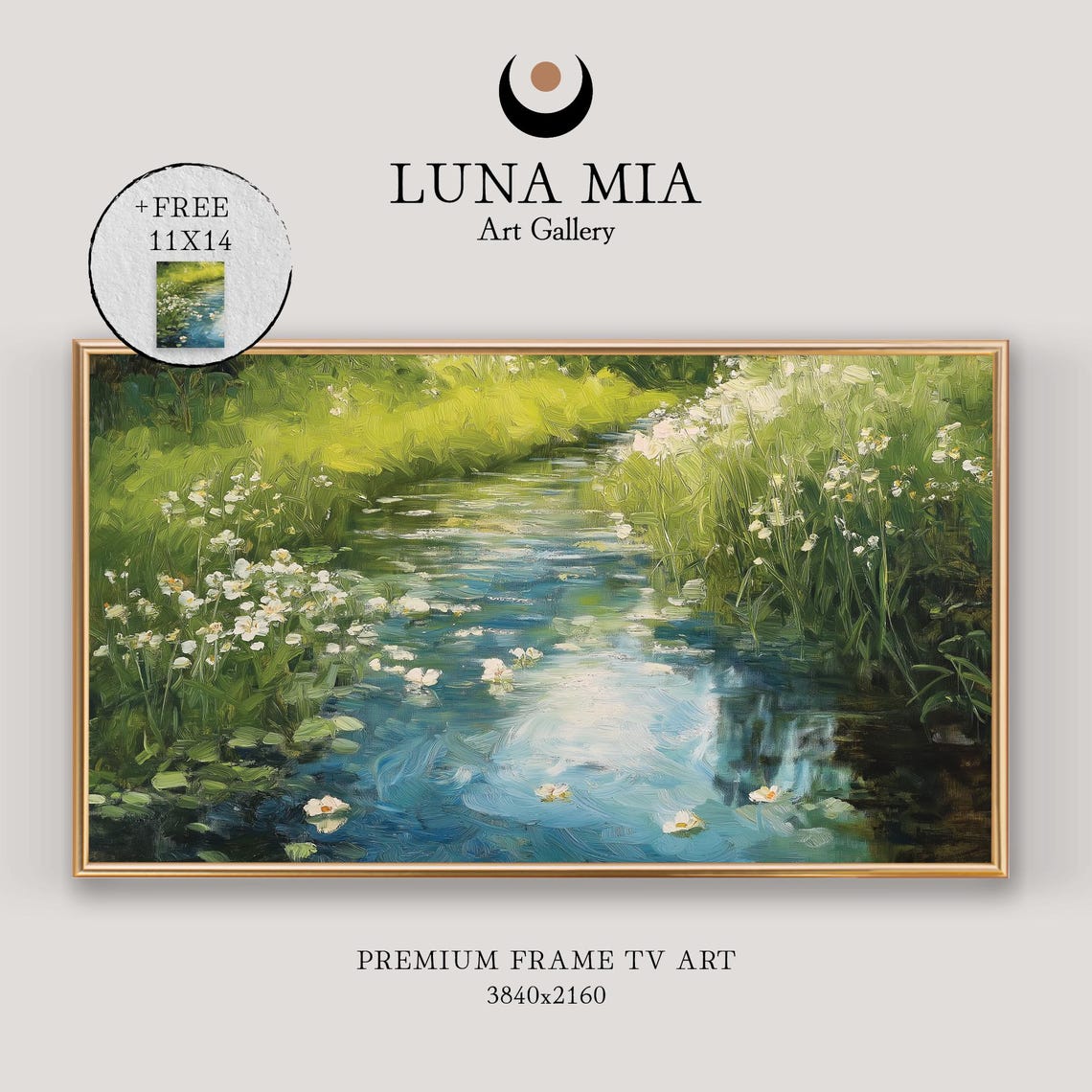 Serene River Through Wildflowers Impressionist Nature Art Poster