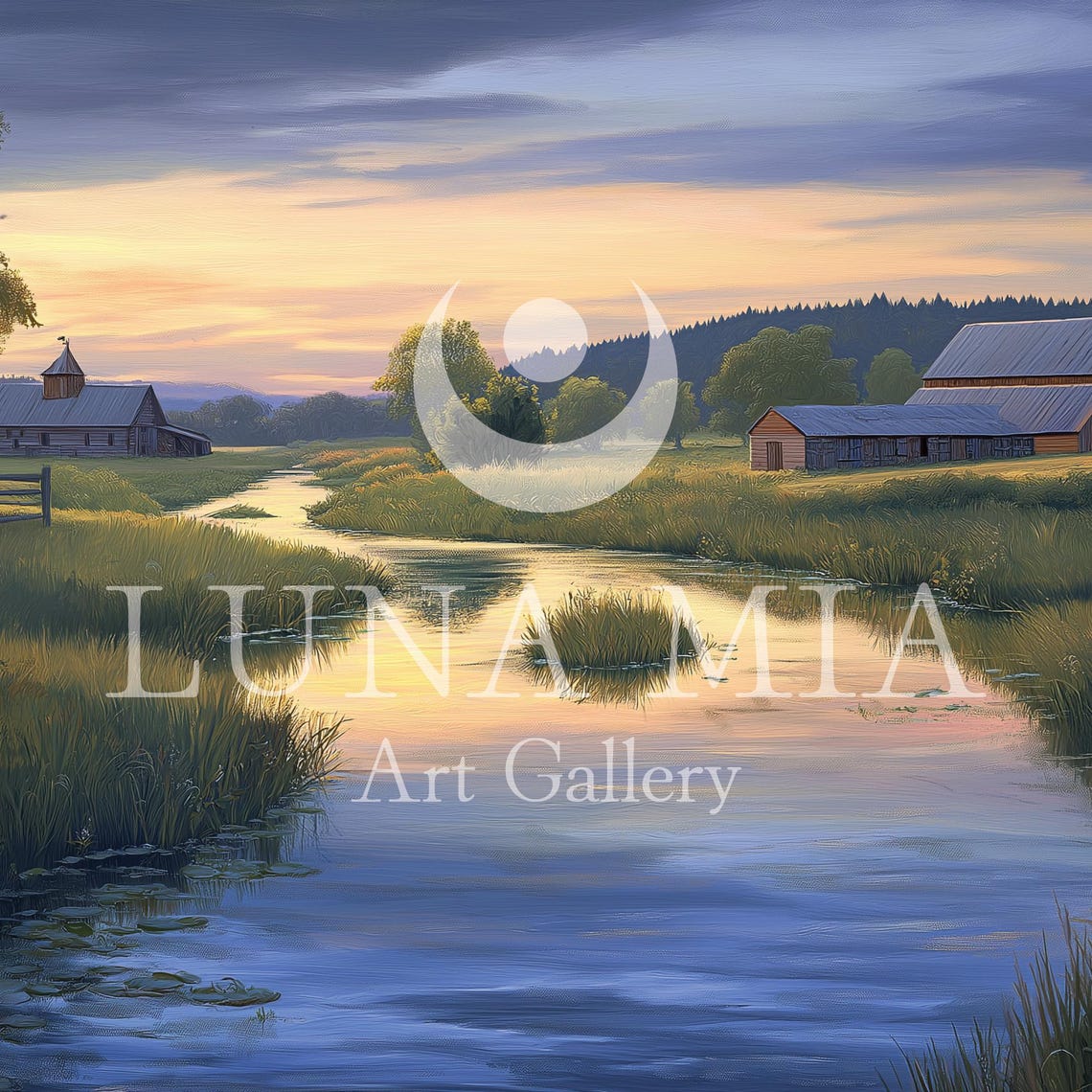 Tranquil Countryside River Painting For Frame Tv Rustic Charm Artwork For Home Decor Landscape Art Print - Image 5