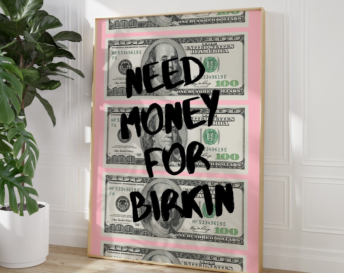 Pink Graffiti Money Poster Print, Preppy Room Decor