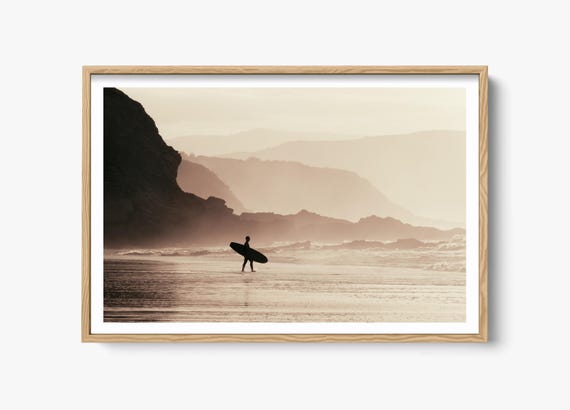 Surfer Coastal Ocean, Minimalist Art Print