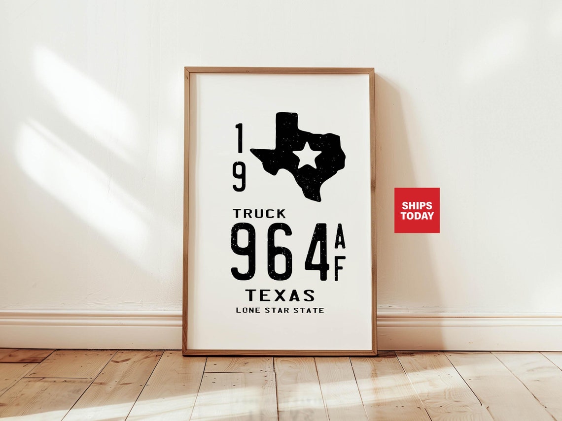 Texas Lone Star State License Plate Style Truck Vintage Wall Poster