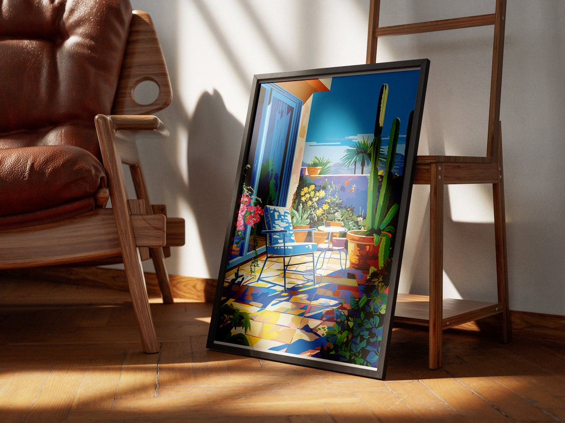Sunny Patio With Bold Chairs and Cactus Fauvist Pop Art Poster - Image 4