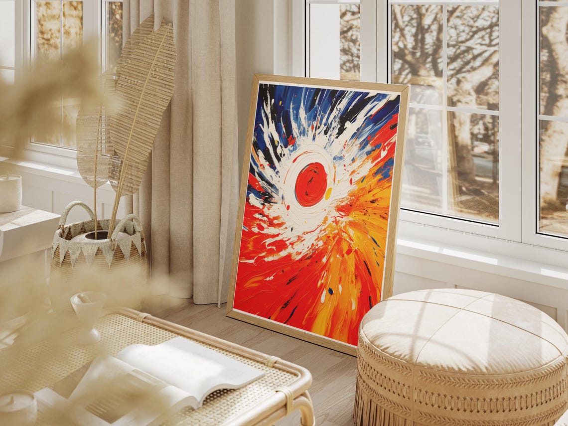 Blazing Orange Sun Explosion Colorful Brushstroke Art Poster - Image 3