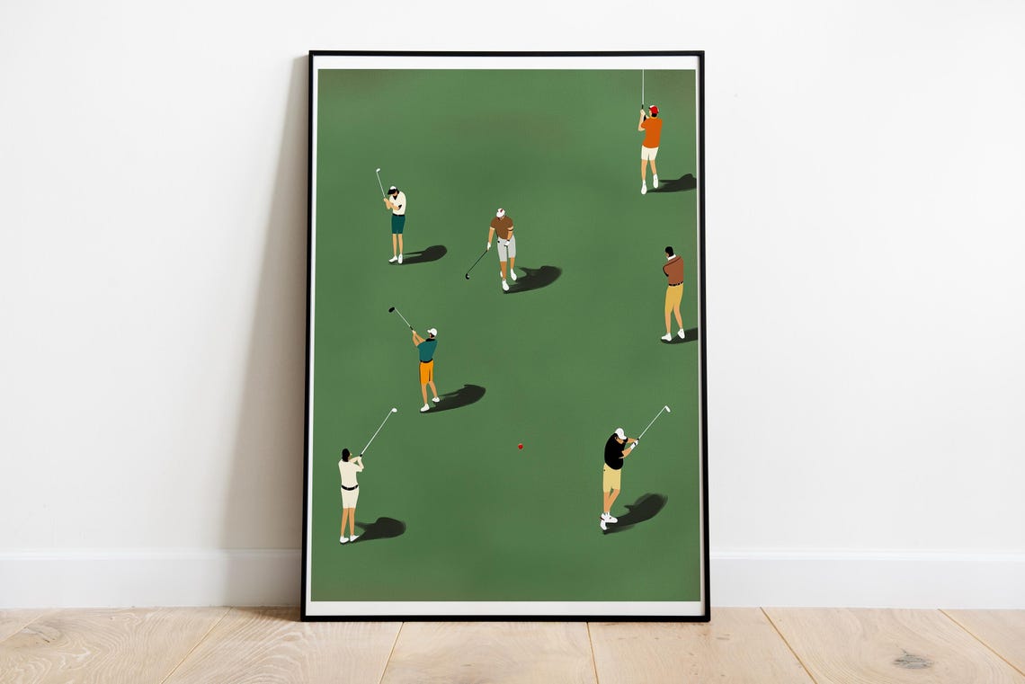 Minimalist Golfers Green Course Flat Illustration Sports Poster