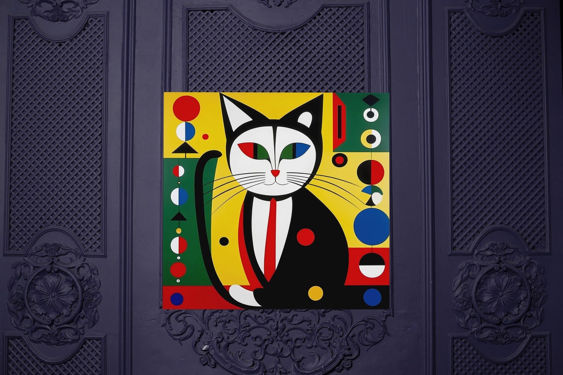 Geometric Bauhaus Style Black Cat Mid Century Modern Art Print - Image 2