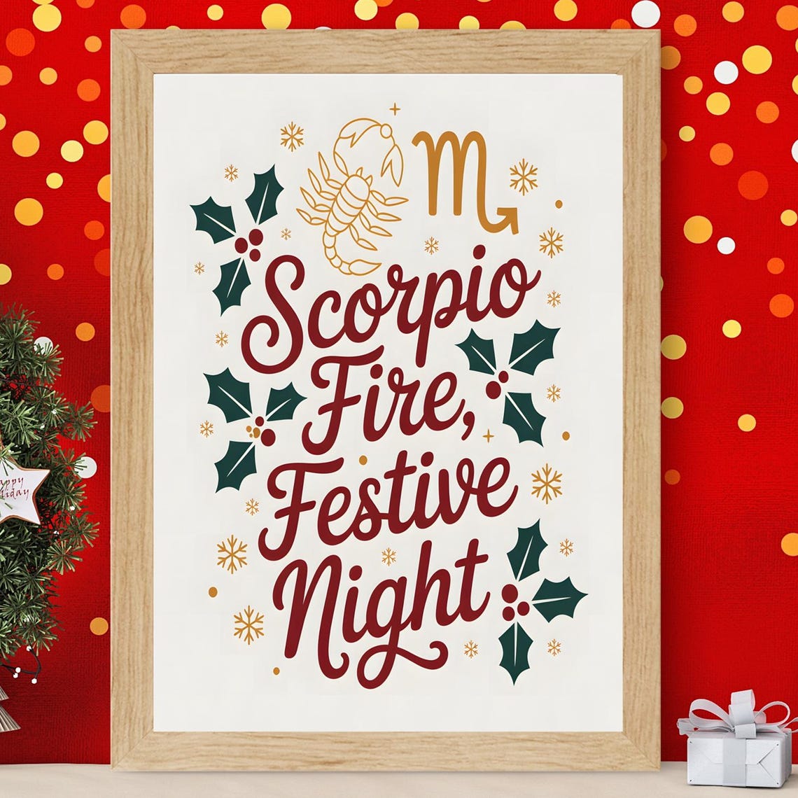 Scorpio Fire Festive Night Christmas Zodiac Typography Poster Art