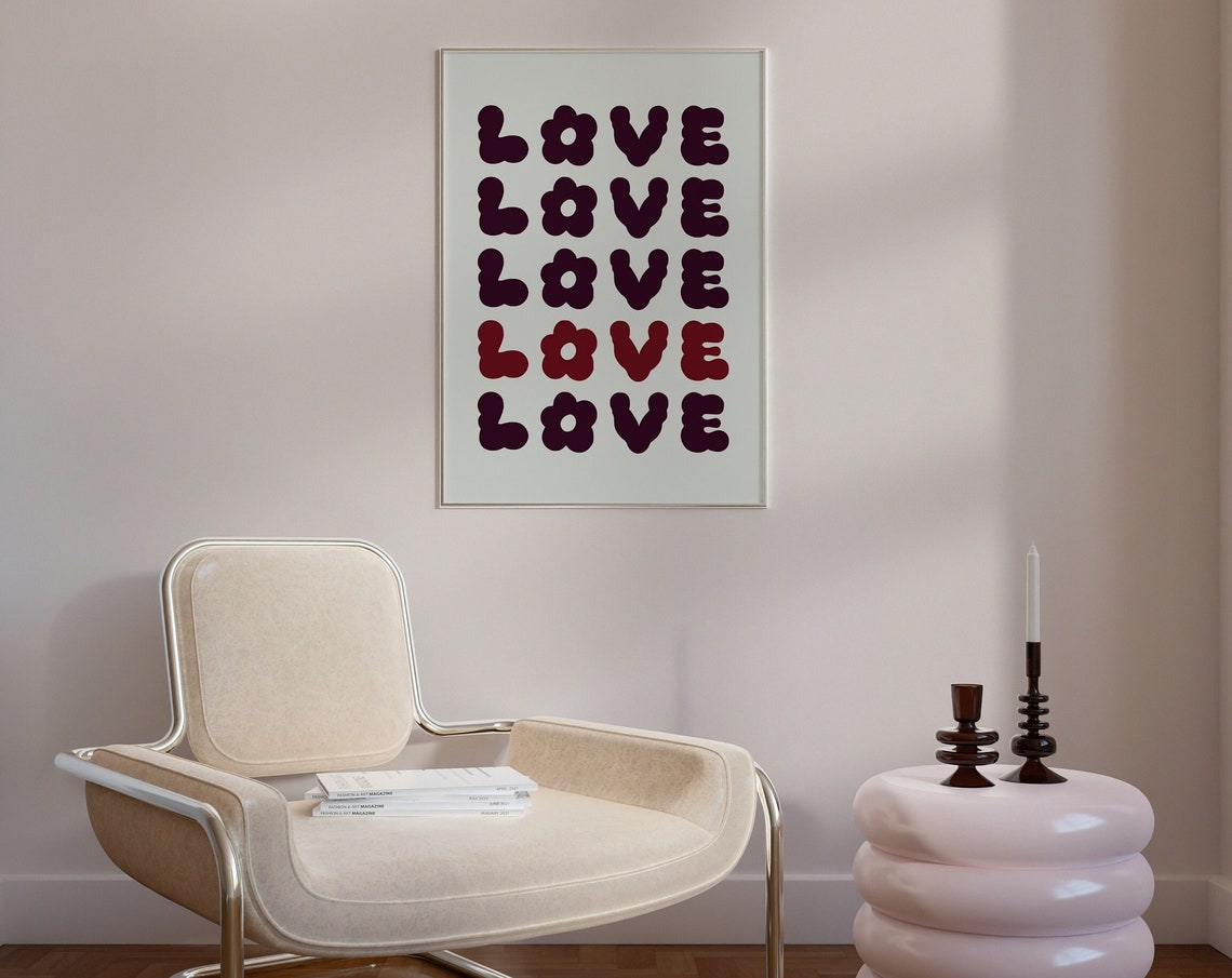 Love Floral Font Print Cute Girly Retro Poster Flower Aesthetic Indie Art Teen Girl Dorm Room Decor Funky Living Room Bedroom Decor