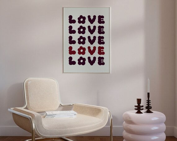 Love Floral Font Print Cute Girly Retro Poster Flower Aesthetic Indie Art Teen Girl Dorm Room Decor Funky Living Room Bedroom Decor