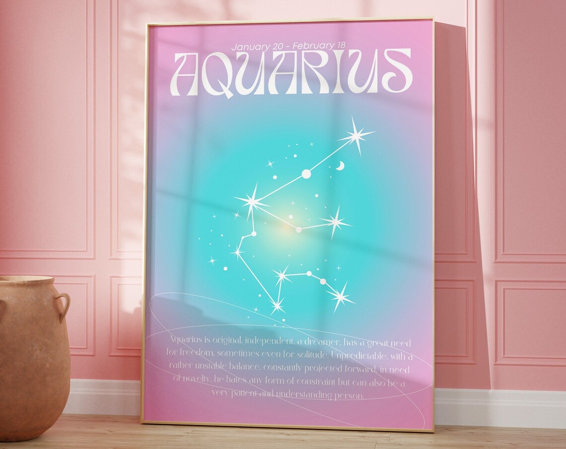 Aquarius Zodiac Constellation Aura Gradient Star Sign Poster - Image 3