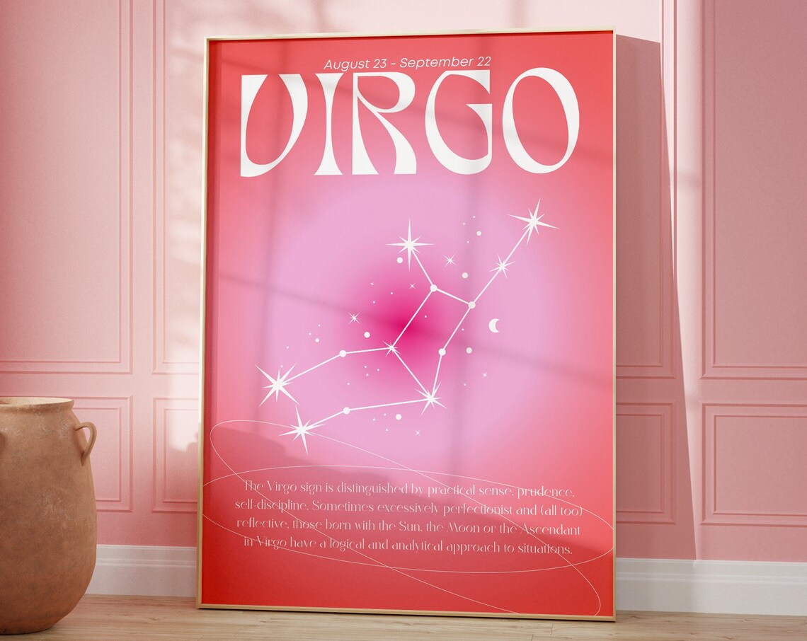 Virgo Zodiac Constellation Pink Aura Gradient Star Sign Poster - Image 3