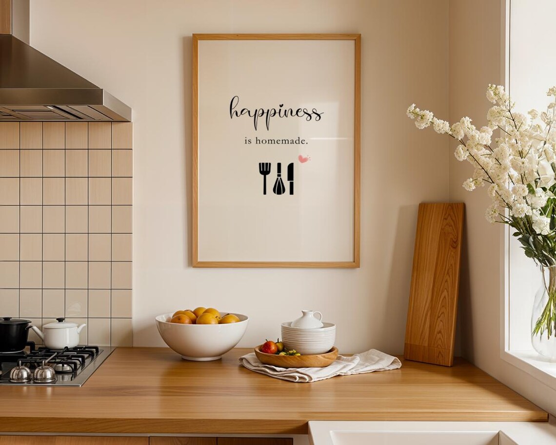 Happiness Is Homemade Minimalist Black And White Kitchen Poster - Image 3