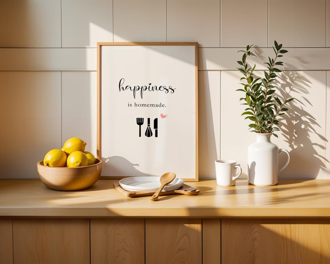 Happiness Is Homemade Minimalist Black And White Kitchen Poster - Image 9