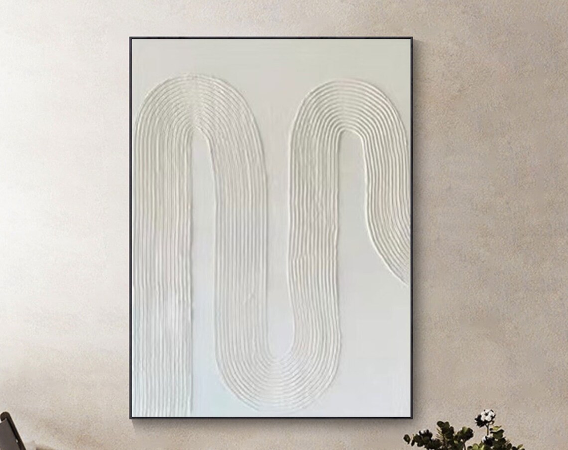 Elegant White Rainbow Arch Lines 3D Textured Minimalist Art Poster - Image 2