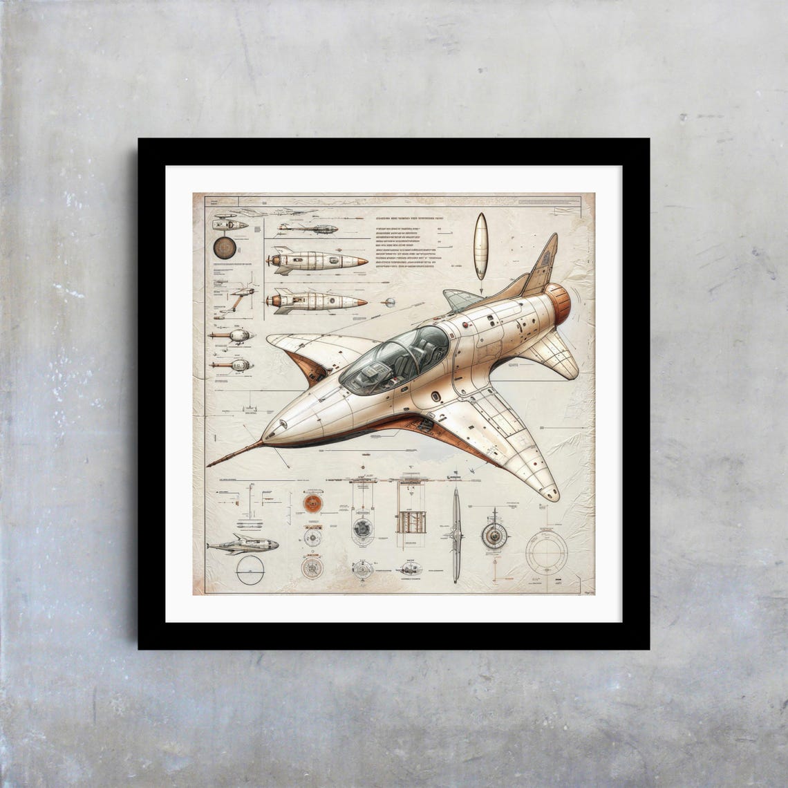 Vintage Spaceship Blueprint Retro Futuristic Spacecraft Art Poster - Image 4