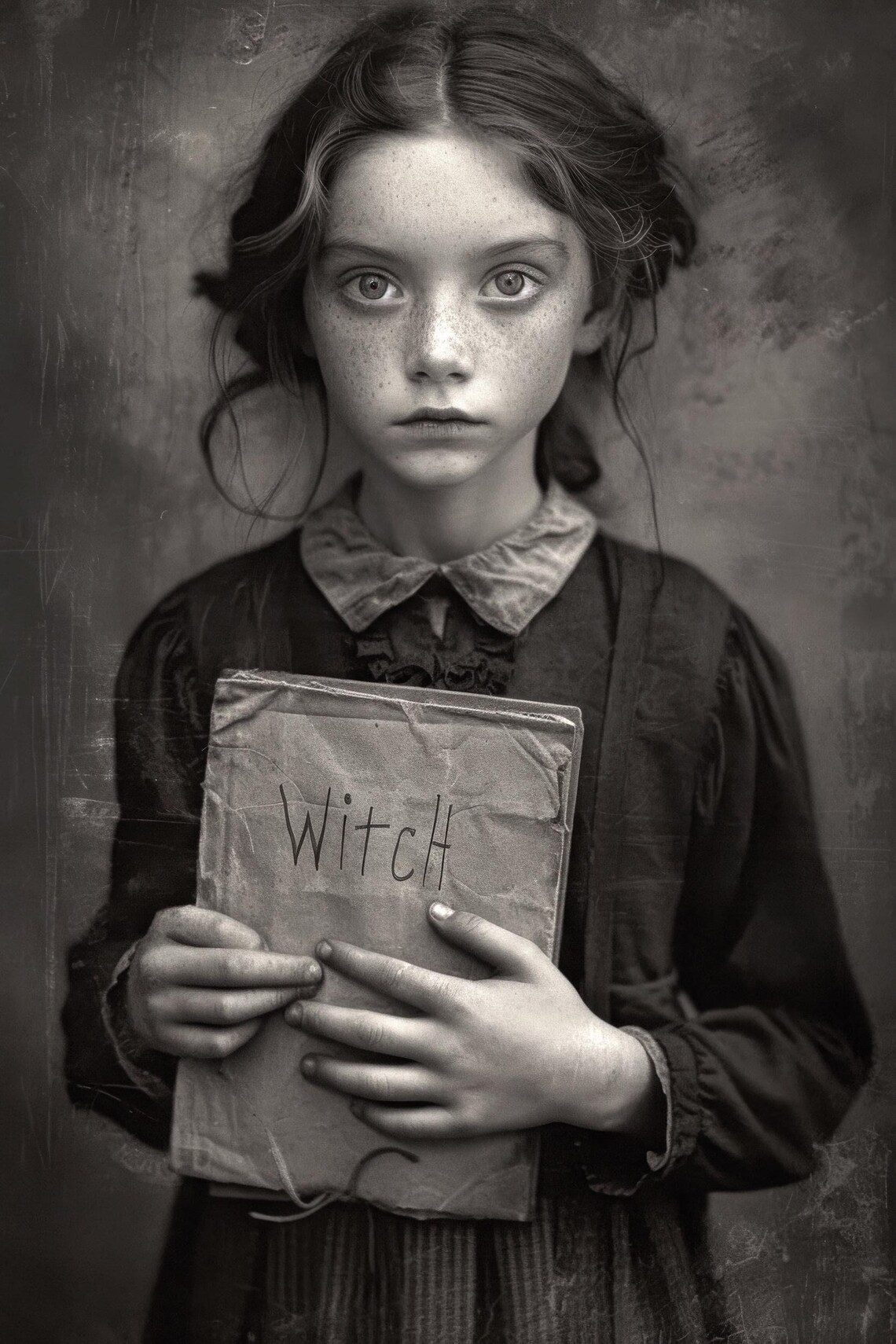 Vintage Black and White Witch Girl Photo Dark Aesthetic Gothic Poster - Image 4