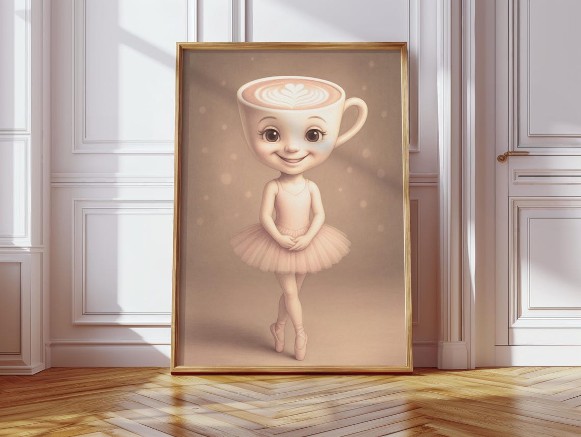 Cappuccino Cup Ballerina Whimsical Coffee Ballet Pink Tutu Poster