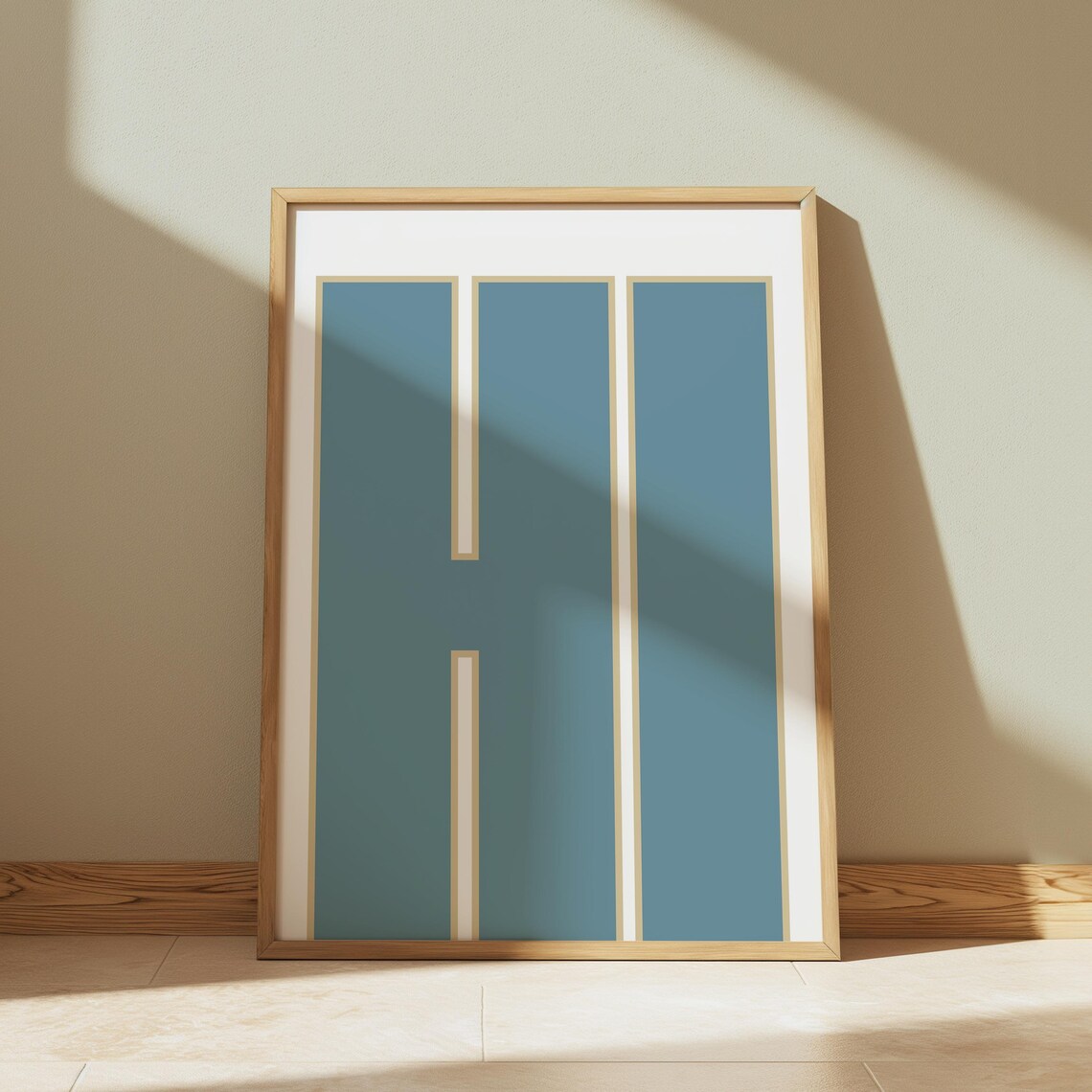 Minimalist Hi Greeting Blue Block Letter Typography Art Poster