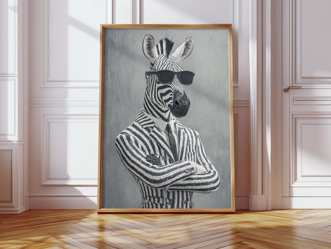Cool Zebra In Suit And Sunglasses Funny Animal Portrait Poster
