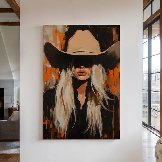 Blonde Cowgirl Modern Western Portrait, Rustic Decor