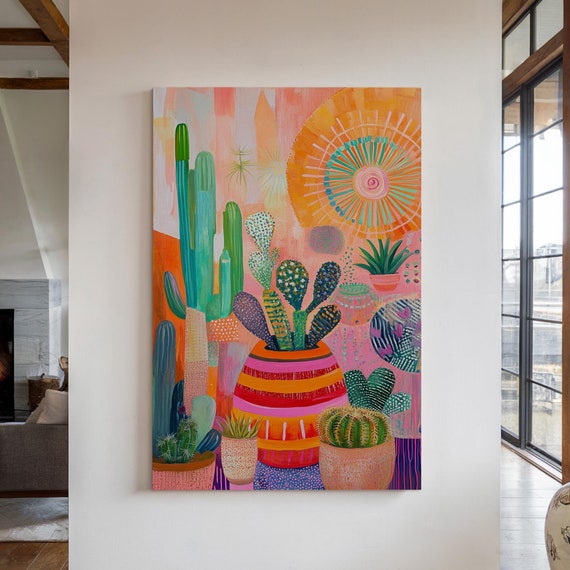 Vibrant Cactus And Succulent Artwork With Bold Colors And Modern Southwest Design For Unique Wall Decor Prints