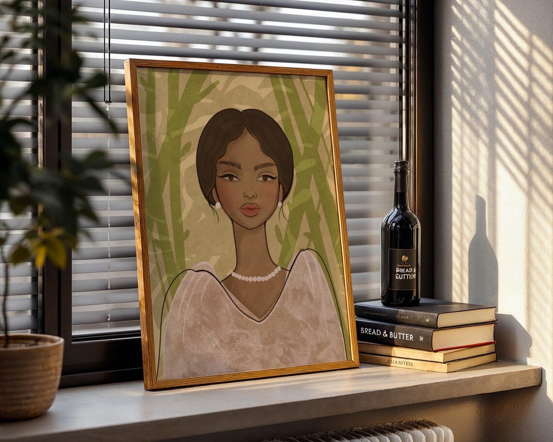 Serene Modern Filipina Beauty Bamboo Garden Portrait Art Poster