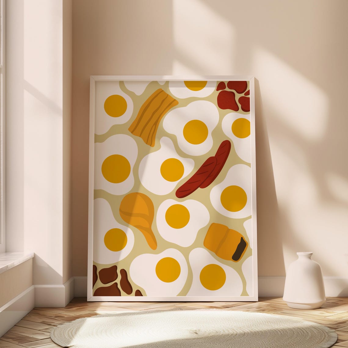 Filipino Breakfast Fried Eggs Longganisa Retro Food Pattern Poster