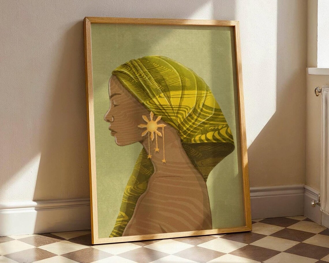 Filipina Profile In Yellow Headscarf With Philippine Sun Earring Art Poster
