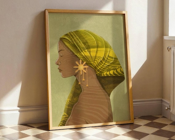 Filipina Profile In Yellow Headscarf With Philippine Sun Earring Art Poster