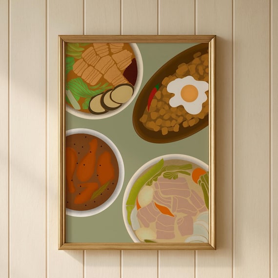 Philippines Poster Sisig Kare Sinigang Adobo Art Filipino Modern Illustration Kitchen Decor Gift