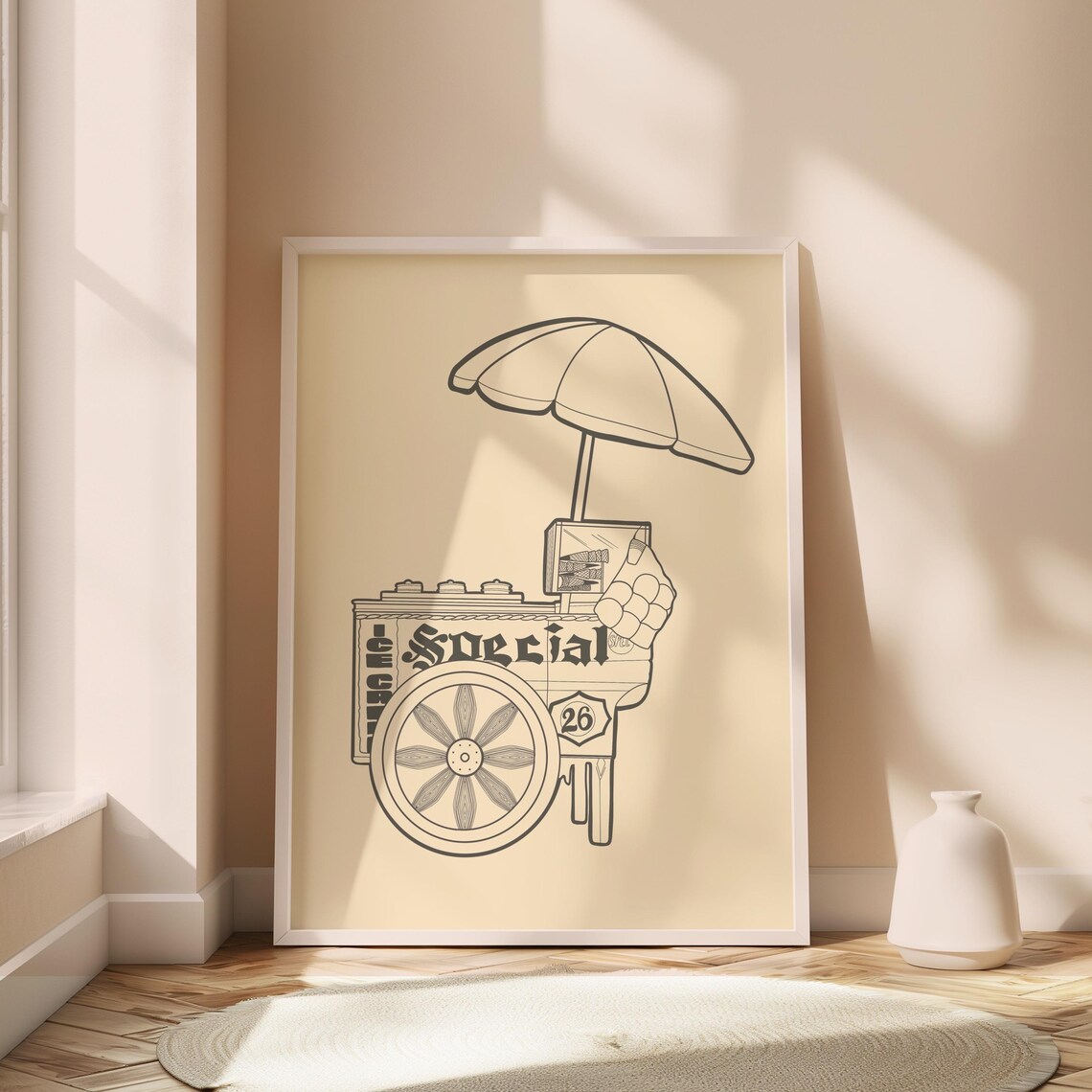 Filipino Sorbetes Street Ice Cream Cart Vintage Line Art Wall Art
