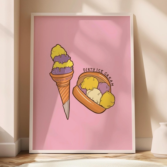 Dirty Ice Cream Filipino Ube Mango Cone Bun Retro Pink Art Poster